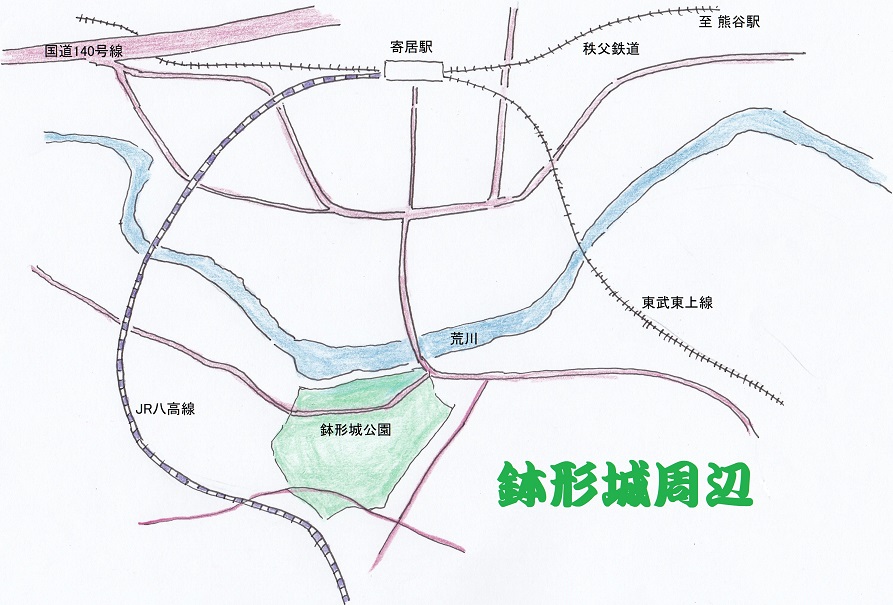 鉢形城周辺の地図
